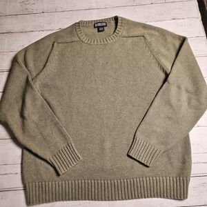 Lands' End Mens Large Olive Green Raglan Crewneck Sweater Classic Heritage Knit